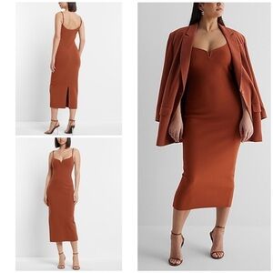 NWT Express Brown Ribbed Knit Bodycon Body Contour V-Wire Sleeveless Midi Dress‍